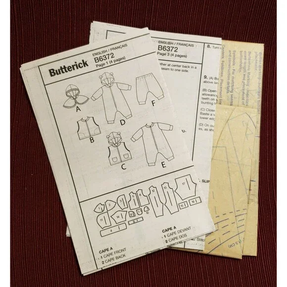 Infant Cape, Vest, Bunting & Pants Sewing Pattern Butterick B6372, Baby Clothes - Picture 5 of 5